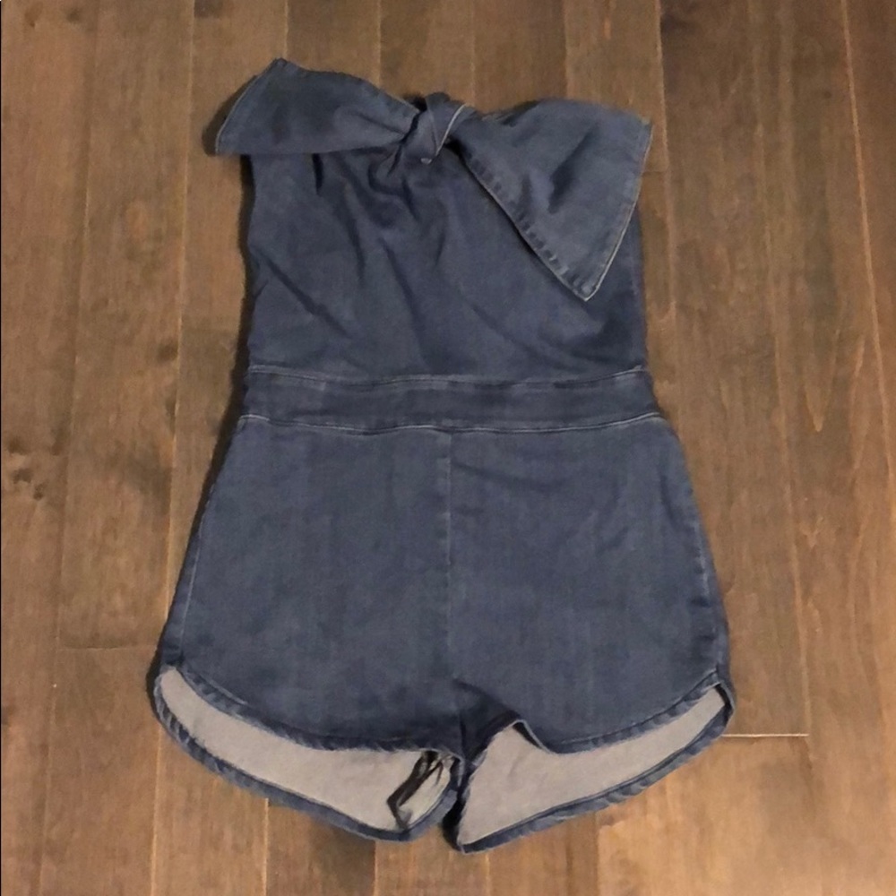 Denim shorts strapless bow romper!